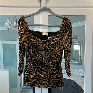 Cache Black and Gold Ruched Blouse